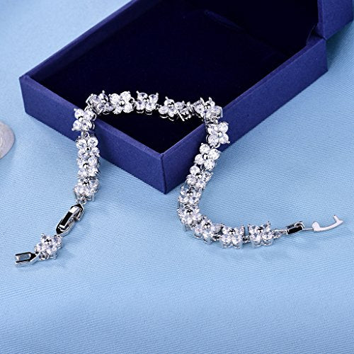 GULICX Fashion Tennis Bracelet for Women Cubic Zirconia Crystal Flower Multicolor Bracelet - color: white