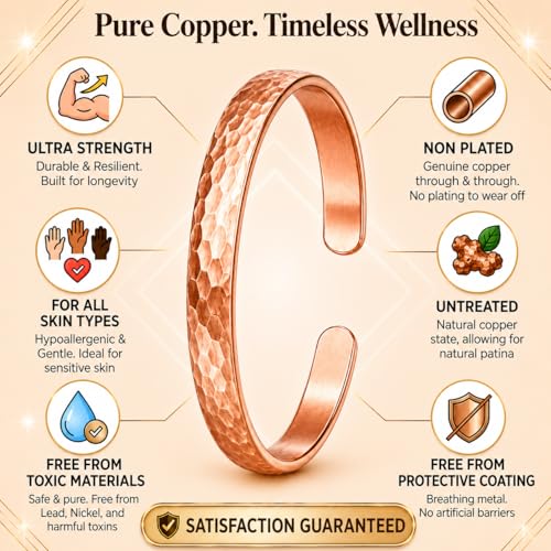 Healing Monk Pure Copper Bracelet for Men & Women – Handmade Uncoated Copper Jewelry Cuff – Adjustable Healing Copper Bracelets for Arthritis – Mens & Womens Copper Cuff Pulsera de Cobre - style: Terra