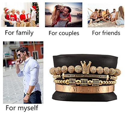 Mens Bracelet Beaded Bracelets Micro Pave Zircon Bracelets for Men Women Bracelets for Men Stainless Steel Cuff Bangle - color: gold