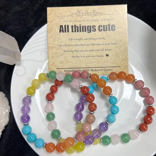 Natural Healing Gemstone Bracelet Handmade Yoga Stretch Elastic Bracelet Stress Relief Crystal Jewelry for Men and Women - color: All things cute (Good Attitude), size: 8mm