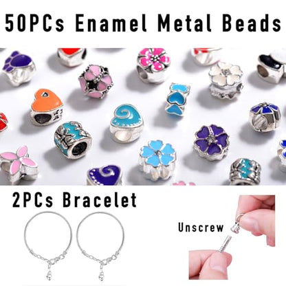 50pcs Large Hole Metal Spacer Beads for Bracelet Necklace Keychain Making, European Enamel Focal Beads, Jewelry Findings & Supplies for Bracelet, Mixed Style (50Pcs Enamel) - color: 50Pcs Enamel