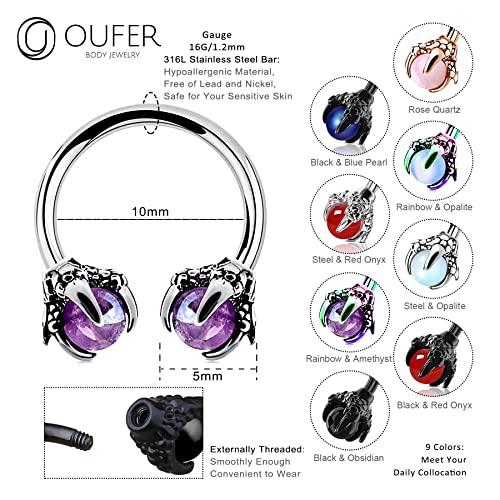 OUFER 316L Surgical Steel Circular Earrings Two White Opals Surrounded by Dragon Claws Cartilage Earing Ear Body Piercing Jewelry Helix Earrings Piercing… - color: Rainbow Opalite