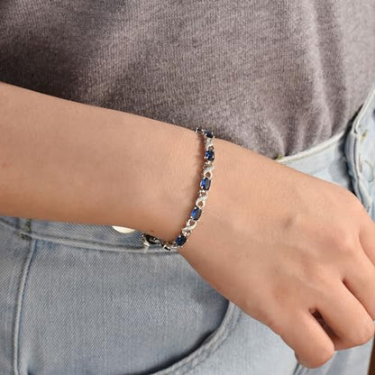 Bling Jewelry Birthstone Colors CZ Oval Infinity Tennis Bracelet Rose Gold Silver Plated - color: Blue