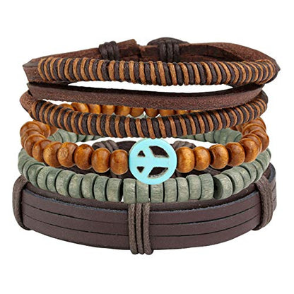 6-12PCS Braided Faux Leather Bracelet Punk Cuff Wrap Bracelets for Men Women Adjustable - color: H:18pcs