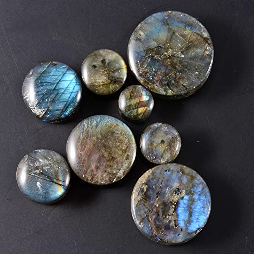 Pair Labradorite Stone Ear Flesh Tunnel Plugs Double Flared Plug Glow Stone Ear Gauges Expander - style: One Pair,0G(8mm)