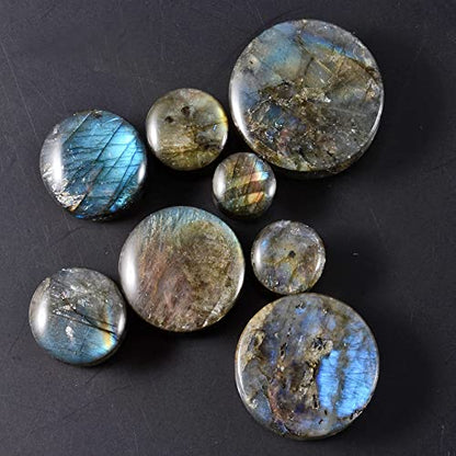 Pair Labradorite Stone Ear Flesh Tunnel Plugs Double Flared Plug Glow Stone Ear Gauges Expander - style: One Pair,1/2''(12mm)