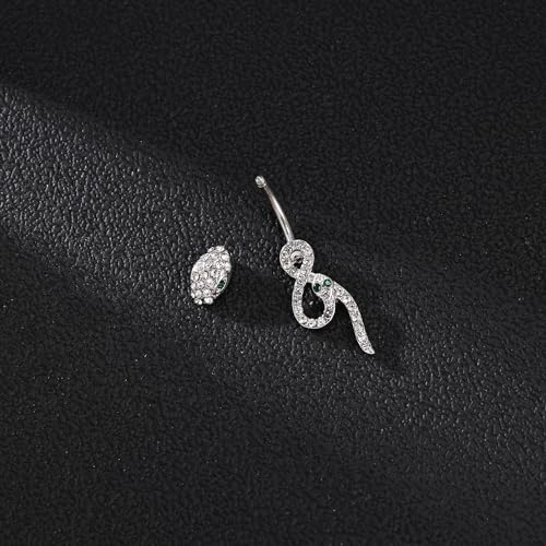 14G Surgical Stainless Steel Dangle Belly Button Rings for Women Belly Ring Dangling Piercing Jewelry CZ Snake lizard Skull Spider bat Halloween Party Punk Rock - style: White zirconium green eyed snake shape