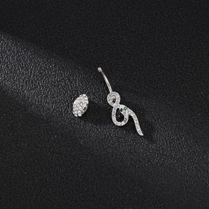 14G Surgical Stainless Steel Dangle Belly Button Rings for Women Belly Ring Dangling Piercing Jewelry CZ Snake lizard Skull Spider bat Halloween Party Punk Rock - style: White zirconium green eyed snake shape