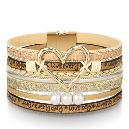 Desimtion Inspirational Tree of Life Boho Leather Wrap Bangle Bracelets for Women, Teen Girl Gifts Trendy Stuff, Fashion Accessories Jewelry Gifts for Women Girls - color: Beige-heart