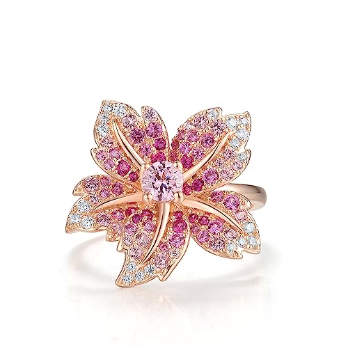 Santuzza Sterling Silver Gemstone Flower Ring for Women - color: [A]Lily-Pink