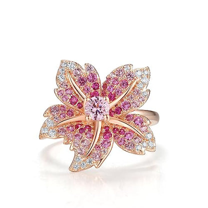 Santuzza Sterling Silver Gemstone Flower Ring for Women - color: [A]Lily-Pink