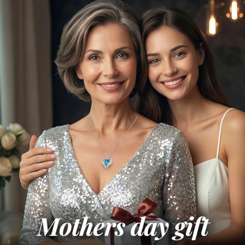 CDE Angel Wings Heart Birthstone Pendant Necklace Gift for Women | Silver/Gold Tone,Ideal Birthday & Anniversary Jewelry Gift for Wife,Girlfriend,Her - color: White-12a-Dec-Blue Zircon Birthstone
