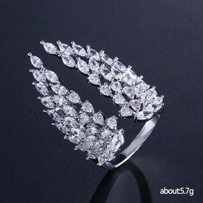 925 Silver Fashion Ladies Open Ring AAA Full Diamond Zircon Wings Adjustable Ring Crystal Angel Wings Ring Sparkle Silver Rhinestone Anniversary Promise Wedding Birthday Jewelry for Women