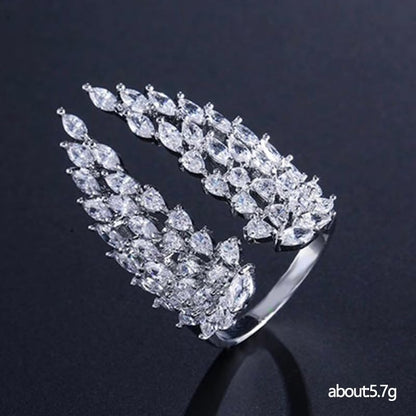 925 Silver Fashion Ladies Open Ring AAA Full Diamond Zircon Wings Adjustable Ring Crystal Angel Wings Ring Sparkle Silver Rhinestone Anniversary Promise Wedding Birthday Jewelry for Women