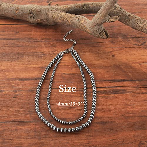 Navajo Pearl Necklace Western Jewelry for Women Cowgirl | Layered Western Necklaces Country Concert Choker Jewelry Gift - color: turquoise 1pcs (4mm+6mm)