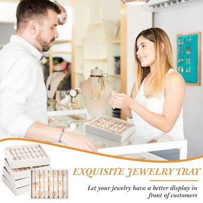 6 Pcs Small Jewelry Tray-ring Organizer Velvet Rings Earring Display Tray Mini Storage Insert Holder 7 Slots for Drawer(Beige) - color: Beige