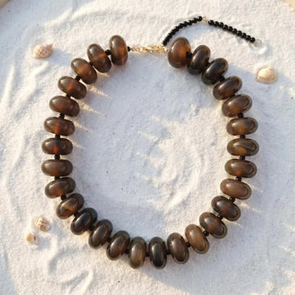 Chunky Beaded Statement Necklace for Women, Colorful Rondelle Bead, Bohemian Style, Adjustable Length, Summer Beach Accessory - color: Taupe
