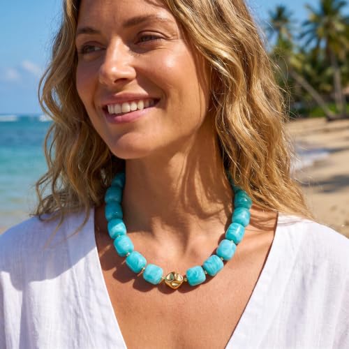 Chunky Beaded Necklace for Women,Square Resin beads boho Choker Necklace with gold-tone spacers,Fashion Trendy Summer Beach Party Necklaces Handmade Surfer Beach Necklaces Jewelry Gifts - color: Green