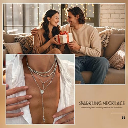 Layered Cross Necklace Set for Women, Layered Choker Necklaces Trendy Jewelry, Colorful Enamel Beaded Y-Shaped Lariat Necklace, Boho Multilayer Cross Necklace for Party and Daily Wear - color: Silver-01