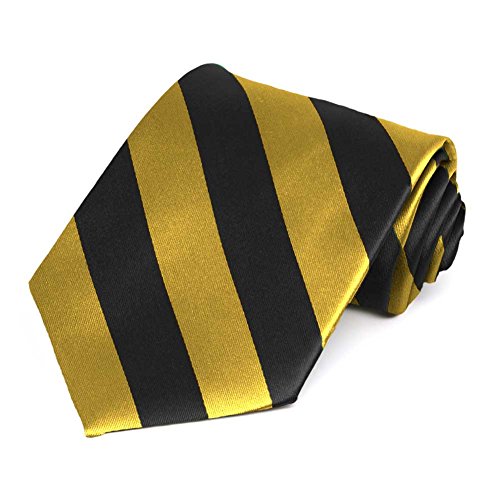 tiemart Men's Striped Tie Standard Length - color: Black and Gold