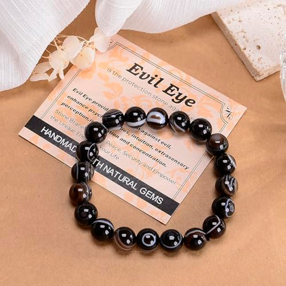 MASSIVE BEADS Handmade Yoga Stretch Elastic Bracelet Natural Stone Crystal Healing Power Energy Gifts for Unisex Adult 4mm 6mm 8mm 10mm - color: Evil Eye Agate(Against Evil), size: 10mm