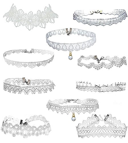 LINKY 10pcs White Lace Choker Necklace Women Jewelry Set - color: White