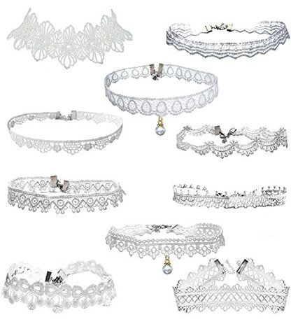 LINKY 10pcs White Lace Choker Necklace Women Jewelry Set - color: White