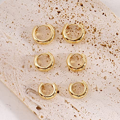 CONRAN KREMIX Small Thick Gold Chunky Hoop Earrings Lightweight Huggie Hoops For Women - color: 14.0 MM - Gold