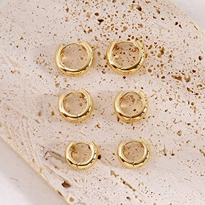 CONRAN KREMIX Small Thick Gold Chunky Hoop Earrings Lightweight Huggie Hoops For Women - color: 14.0 MM - Gold