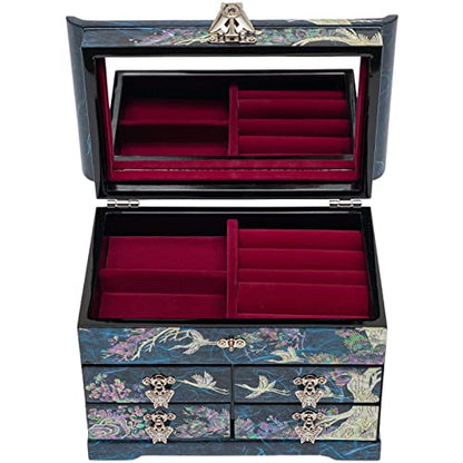 February Mountain Mother of Pearl Wooden Jewelry Organizer Box – Jewelry Storage Box for Women, Features Spacious Drawers, Ideal for Rings, Bracelets, Watches, Chains, Accessories (Crane_Blue) - style: Crane_Blue