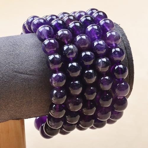 MASSIVE BEADS Handmade Yoga Stretch Elastic Bracelet Natural Stone Crystal Healing Power Energy Gifts for Unisex Adult 4mm 6mm 8mm 10mm - color: Amethyst(Love Guardian), size: 10mm
