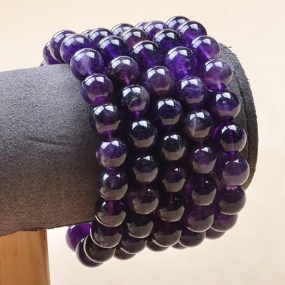 MASSIVE BEADS Handmade Yoga Stretch Elastic Bracelet Natural Stone Crystal Healing Power Energy Gifts for Unisex Adult 4mm 6mm 8mm 10mm - color: Amethyst(Love Guardian), size: 10mm