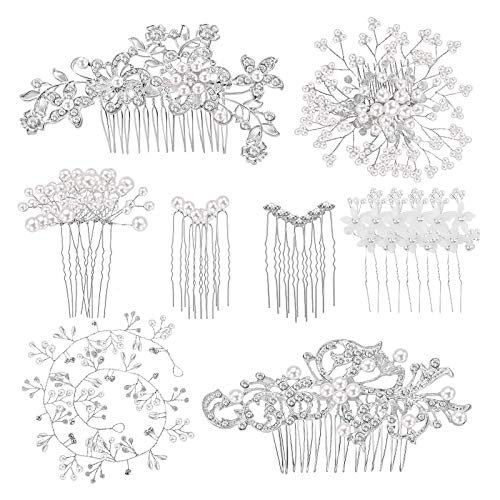 Maitys 44 Pieces Wedding Hair Accessories Faux Pearl Crystal Comb Clips U-shaped Flower Rhinestone Silver Pearl Hair Pieces for Prom Bride Bridesmaid (Classic Style) - style: Classic Style