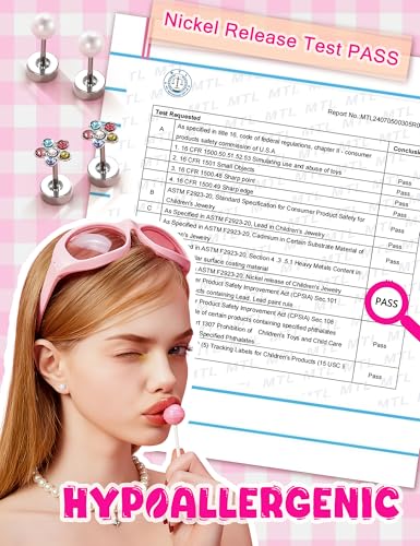 THUNARAZ 16 Pairs Hypoallergenic Earrings for Girls Kids Stud Earrings Set | Surgical Stainless Steel, Sensitive Ears Friendly, 20G Heart Flower Ball Stud Earrings Set for Girls and Kids - style: Flat Back