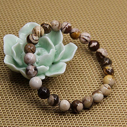 Angelstones Gemstones 8mm Round Beads Healing Crystal Bracelet for women | Natural Gemstone, Handmade Gifts for Women, Healing Crystal Round Beaded Stretch Bracelets, Unisex Jewelry for Women and Men - color: African Zebra Jasper