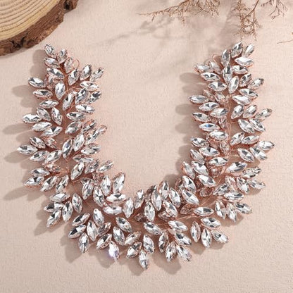 Missgrace Women Silver Green Black Red Blue Handmade Full Crystal Rhinestone Large Headband Hair Vine Shinny Headpiece Bridal Wedding Hair Accessories for Women (Rose gold) - color: Rose gold