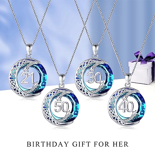JUSTKIDSTOY Birthday Gifts for Women Girls 925 Sterling Silver Celtic Moon Star Necklace with Blue Crystal Pendant Jewelry for Sister Friends - style: 50th