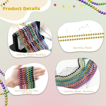 SHAOQINLIN 30 PCS Gold Bead Necklace, Gold Mardi Gras Christmas Beads Necklaces 33" Metallic Beaded Costume Necklaces Party Necklaces for Mardi Gras Parade Throws Wedding Birthday Pirate Party Favors - color: Gold