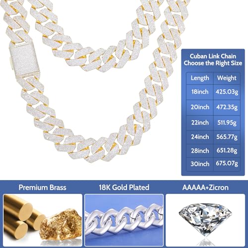 Ucciyo 30MM/25MM Cuban Link Chain for Men, Luxury Iced Out Diamond Chain | Luxurious Diamond-Simulated, Large Miami Cuban Style, 18K Gold Plated - color: 30MM-Gold, size: 22 Inch