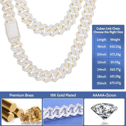 Ucciyo 30MM/25MM Cuban Link Chain for Men, Luxury Iced Out Diamond Chain | Luxurious Diamond-Simulated, Large Miami Cuban Style, 18K Gold Plated - color: 30MM-Gold, size: 22 Inch