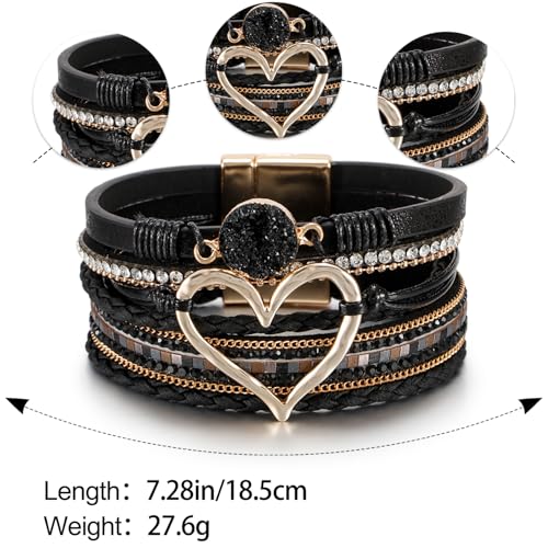 Leopard Bracelet for Women, Boho Leather Wrap Multi-Layer Pearl Crystal Bracelet Bangle Jewelry - color: Heart Leather(Pearl)