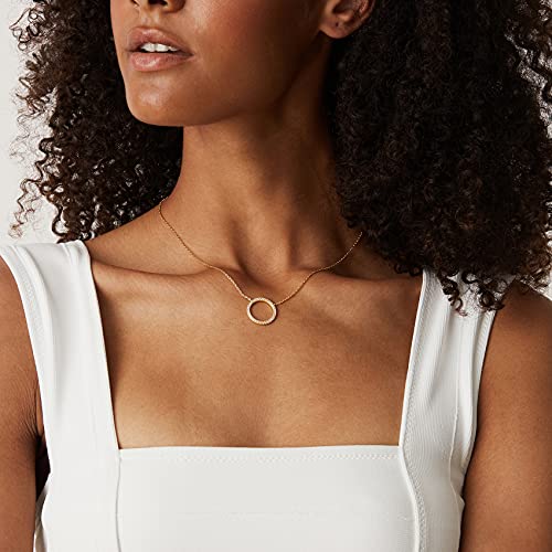 PAVOI 14K Gold Plated Circle CZ Solitaire Necklace | Elegant Bezel Pendant | Dainty Cubic Zirconia Halo Choker Necklaces for Women - style: Halo