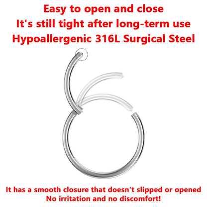 AMASIS Nose Rings and Nose Studs Set, Stainless Steel Hinged Nose Hoops and CZ Studs, Select Sizes and Styles for Nostril Septum Cartilage Piercing Jewelry - color: Silver, size: 2-Piece Hoops,16Gauge,6mm