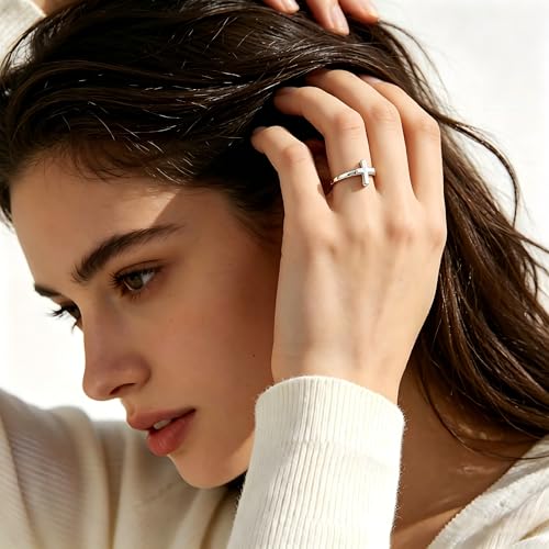 Sun and Moon Rings Stainless Steel Crescent Sun Rings for Women Gold Open Ring Middle Index Finger Jewelry Gift - color: F-Silver Cross
