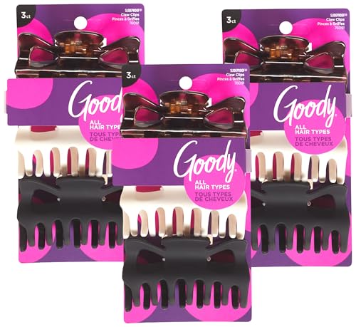 Goody Large Claw Hair Clips, Assorted Neutral Colors, 3-count (Pack of 3) - color: Tort/Cream/Black (Large Claw), size: 3 Count (Pack of 3)