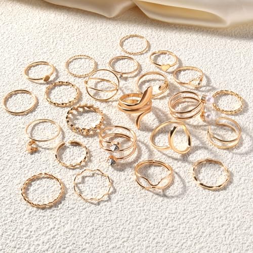 CHICUTIE Gold Knuckle Rings Set For Women Stackable Joint Finger Midi Rings Dainty Cubic Crystal Zirconia Simple Hollow Twist Cute Rings Pack Jewelry Gift - style: 47pcs Gold