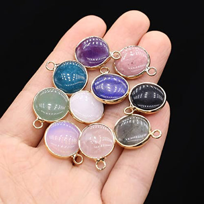 LE SKY 12 Pcs Natural Stone Pendants Round Shape Healing Chakra Polished Crystal Quartz Agate Stone Accessories for Jewelry Making Necklace Earrings