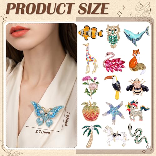 Sasylvia 16 Pcs Women Brooch Set Rhinestone Vintage Animal Insect Plant Pins Brooches Bulk for Christmas Women Girls Gifts - style: Elegant