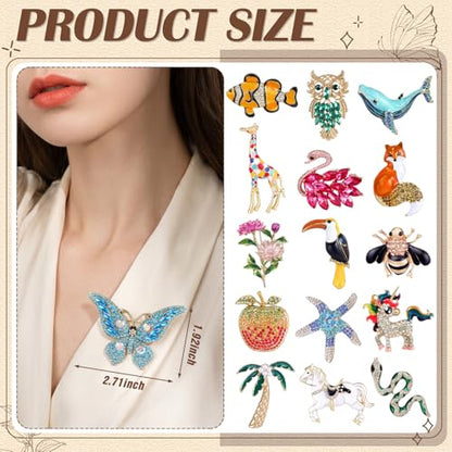 Sasylvia 16 Pcs Women Brooch Set Rhinestone Vintage Animal Insect Plant Pins Brooches Bulk for Christmas Women Girls Gifts - style: Elegant