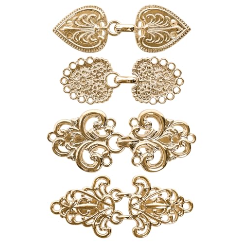 4-Piece Vintage Sweater Swirl Cape Cloak Clips for Dress Retro Cardigan Shawl Collar Clasp Dress Shirt Button Clip for Girl Women - color: Gold